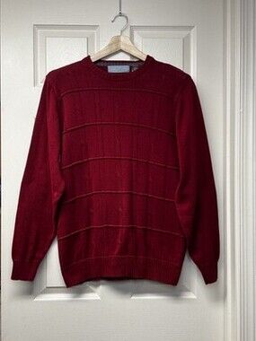 Oscar De La Renta Men's Ribbed Sweater Size Large Red 100% Cotton